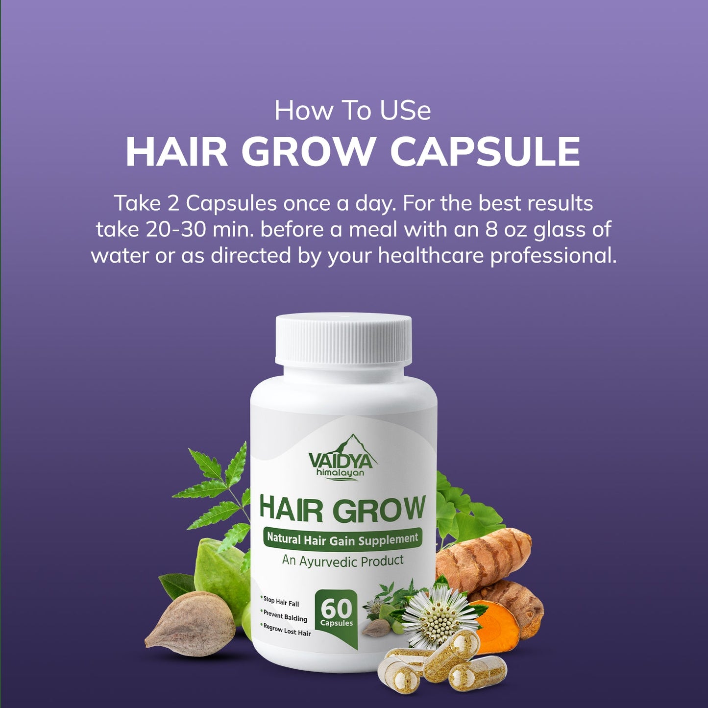 Vaidya Himalayan Hair Grow Capsules - 60 caps