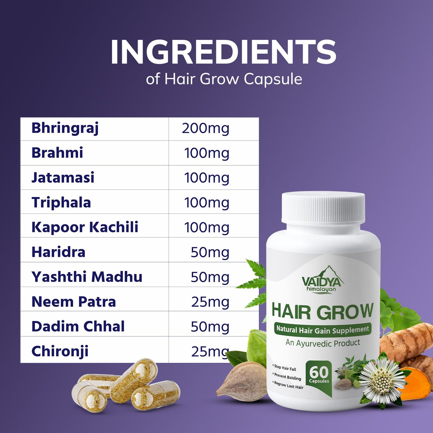 Vaidya Himalayan Hair Grow Capsules - 60 caps
